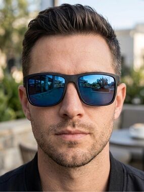 Stylish Black Sunglasses with Blue Lenses